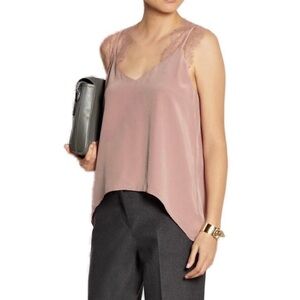 MICHELLE MASON PINK LACE TRIM SILK CAMISOLE